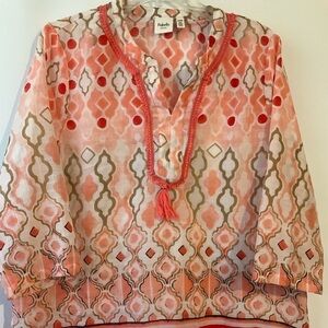 Rafaella Top Blouse Tunic 3/4 Sleeves Tangerine Peach LP Petite Large